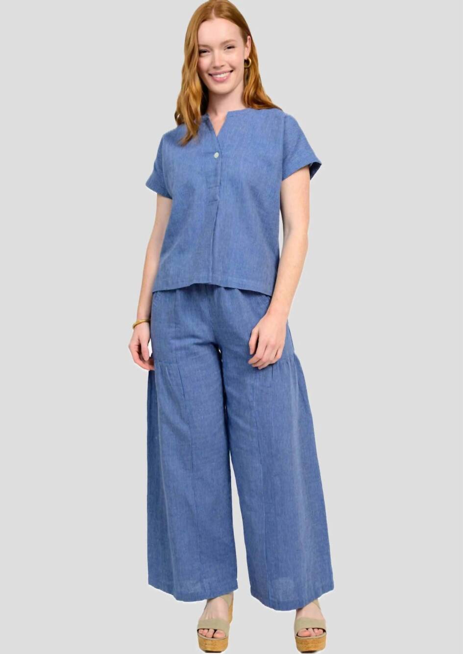 NEW IVY JANE popover stripe top in blue